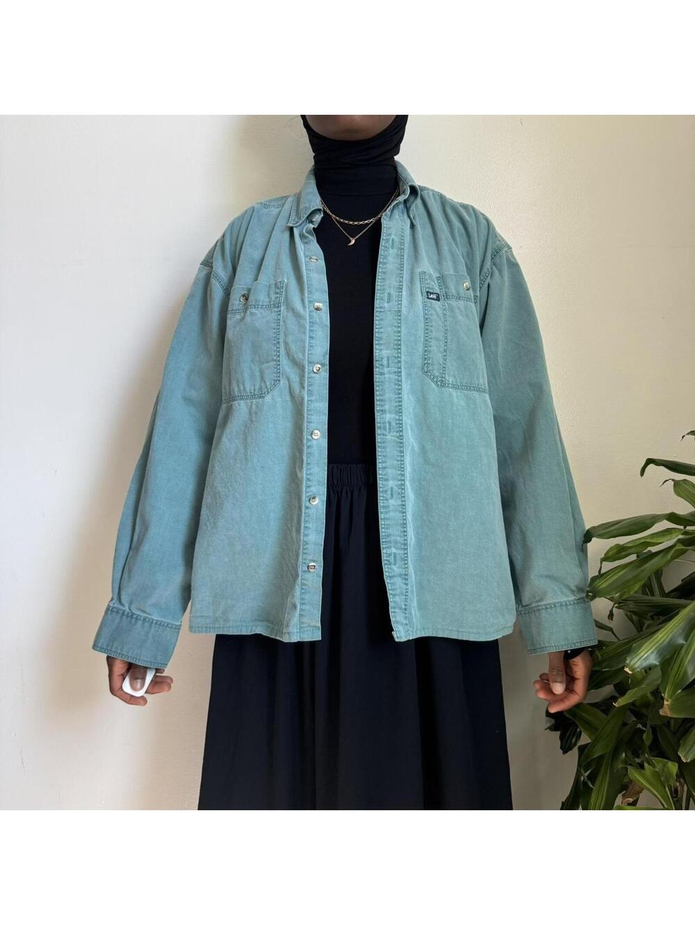 Vintage 90s LEE Authentic Teal Cotton Button Down Overshirt - L